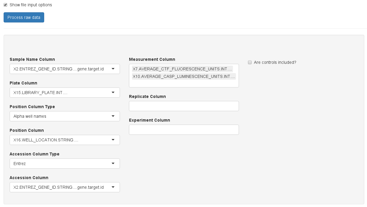 Assigning columns in the raw data